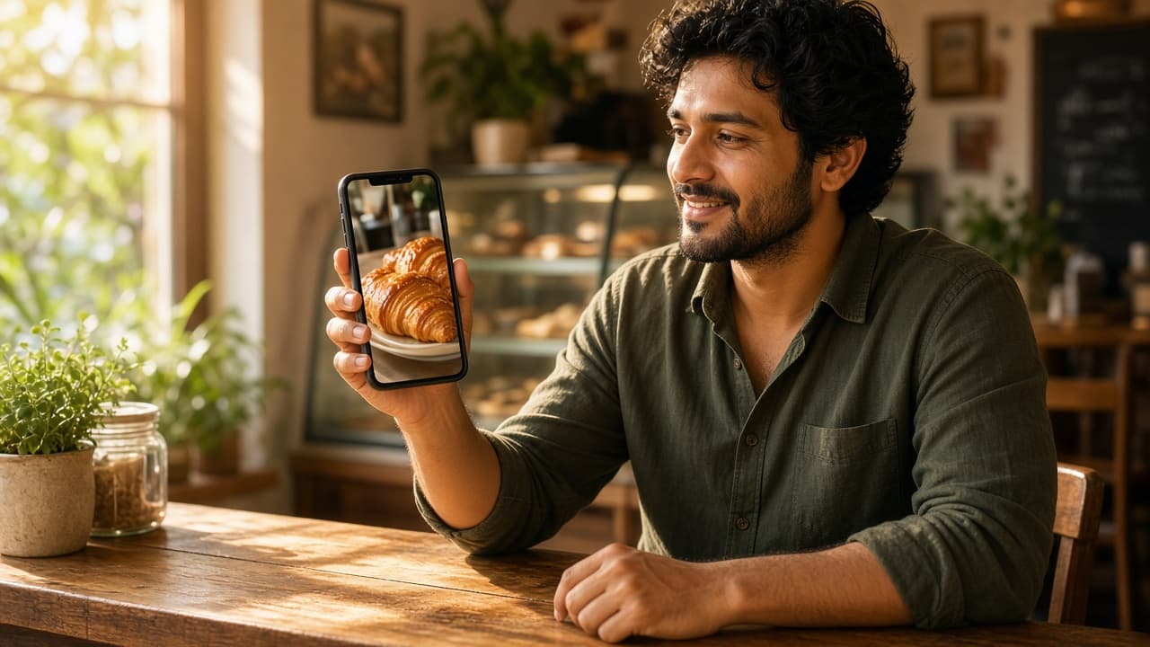 Shop owner reviewing a SnapPost social media update on their phone