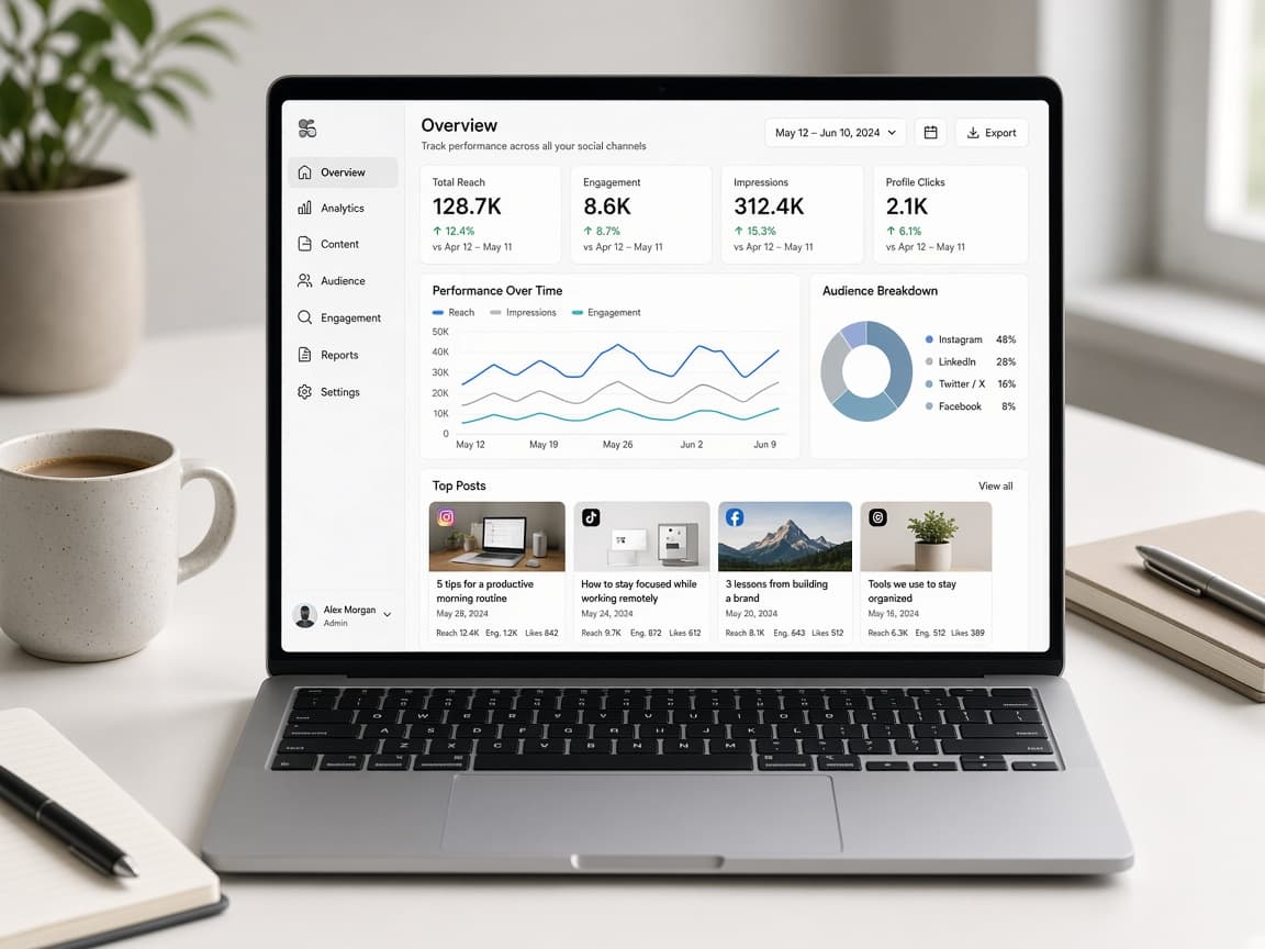 Laptop showing SnapPost post performance insights