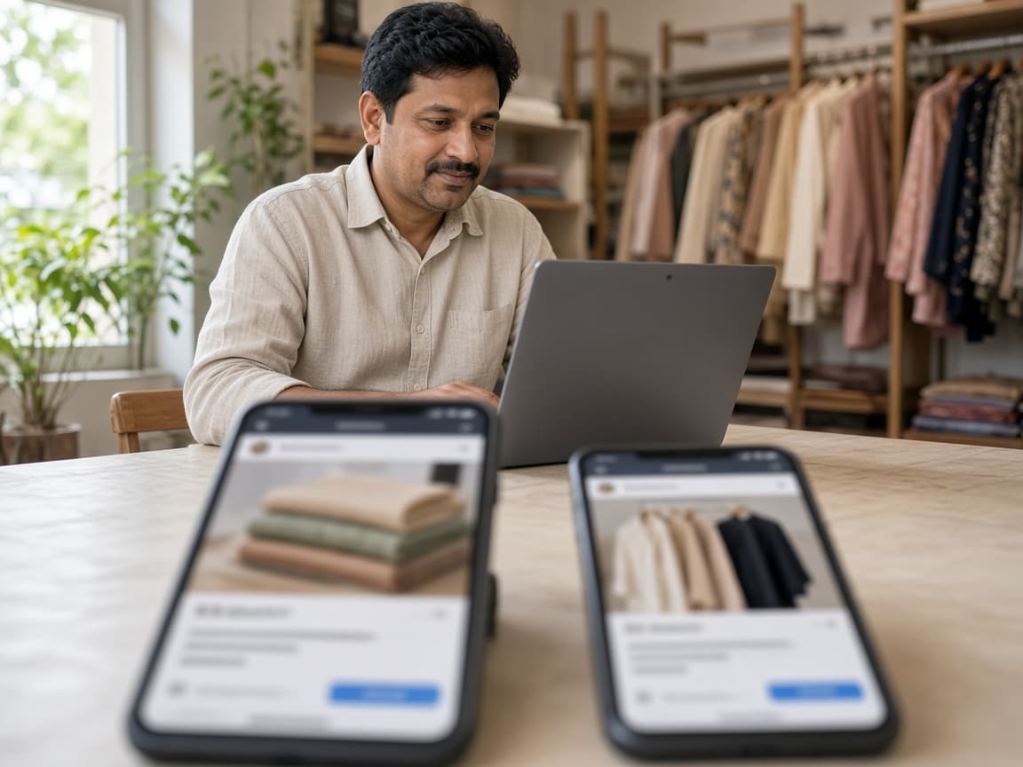 Business owner publishing SnapPost content from a shop laptop