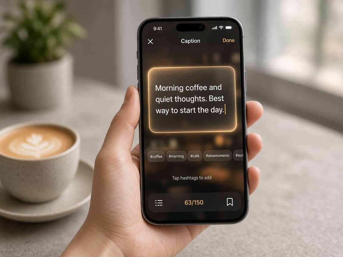 Phone showing an AI-written SnapPost caption draft